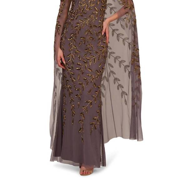 NEW ADRIANNA PAPELL off the shoulder beaded cape gown in moonscape - Picture 1 of 6